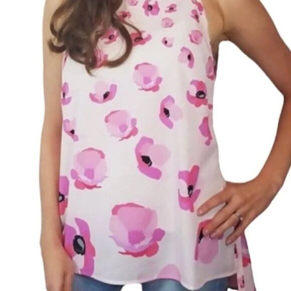 Cabi Pink Tank Top Floating Poppies Floral Tie Back Halter New - Picture 2 of 15